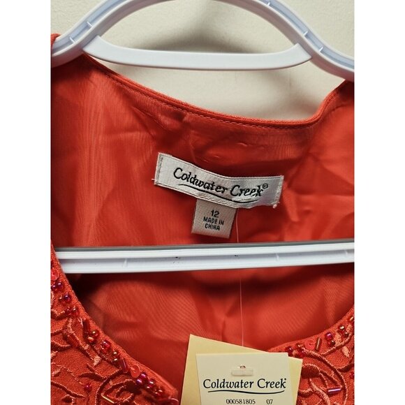 NWT Coldwater Creek Sz 12 Linen Blend Sleeveless Orange V-Neck Beaded Maxi Dress - Picture 4 of 9